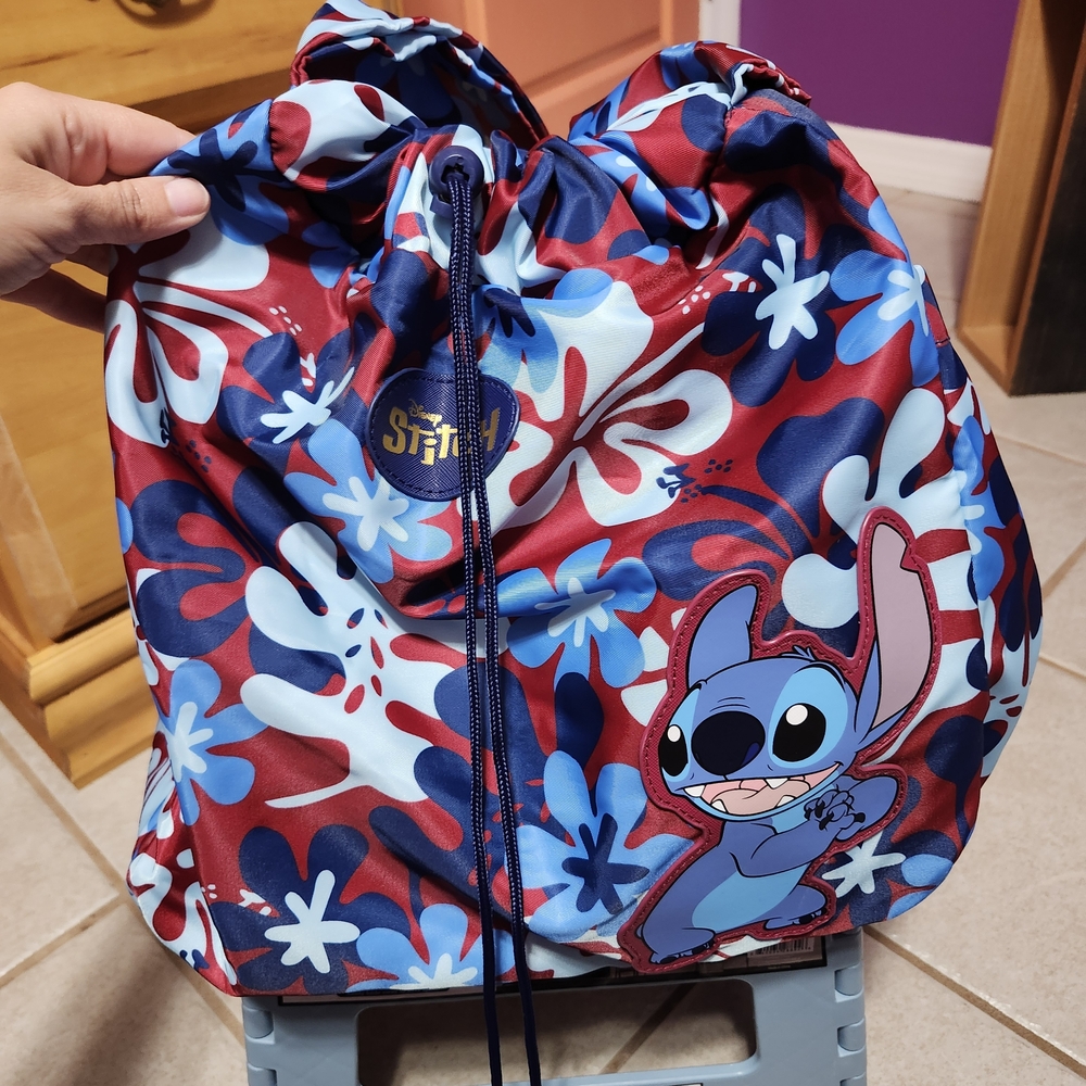 Stitch Drawstring Backpack with Floral Design